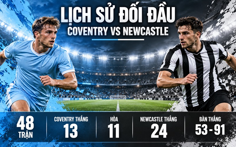 Lịch sử đối đầu Coventry vs Newcastle Lịch sử đối đầu Coventry vs Newcastle