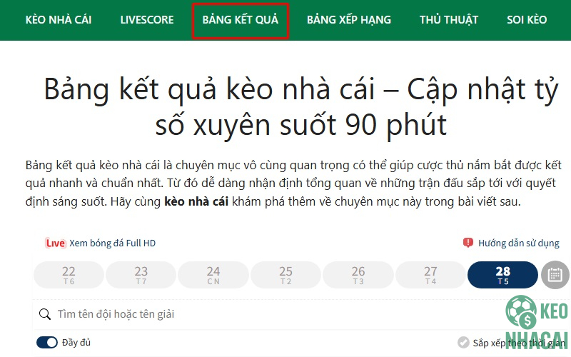 lựa chọn “Bảng kết quả” lựa chọn “Bảng kết quả”